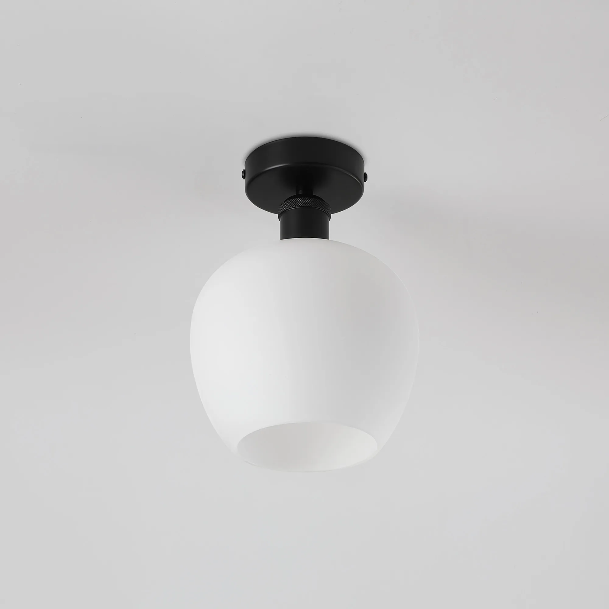 Cawdor Flush Fitting; 1 Light E27; Matt Black/Opal Wine Glass DK1123  Deco Cawdor